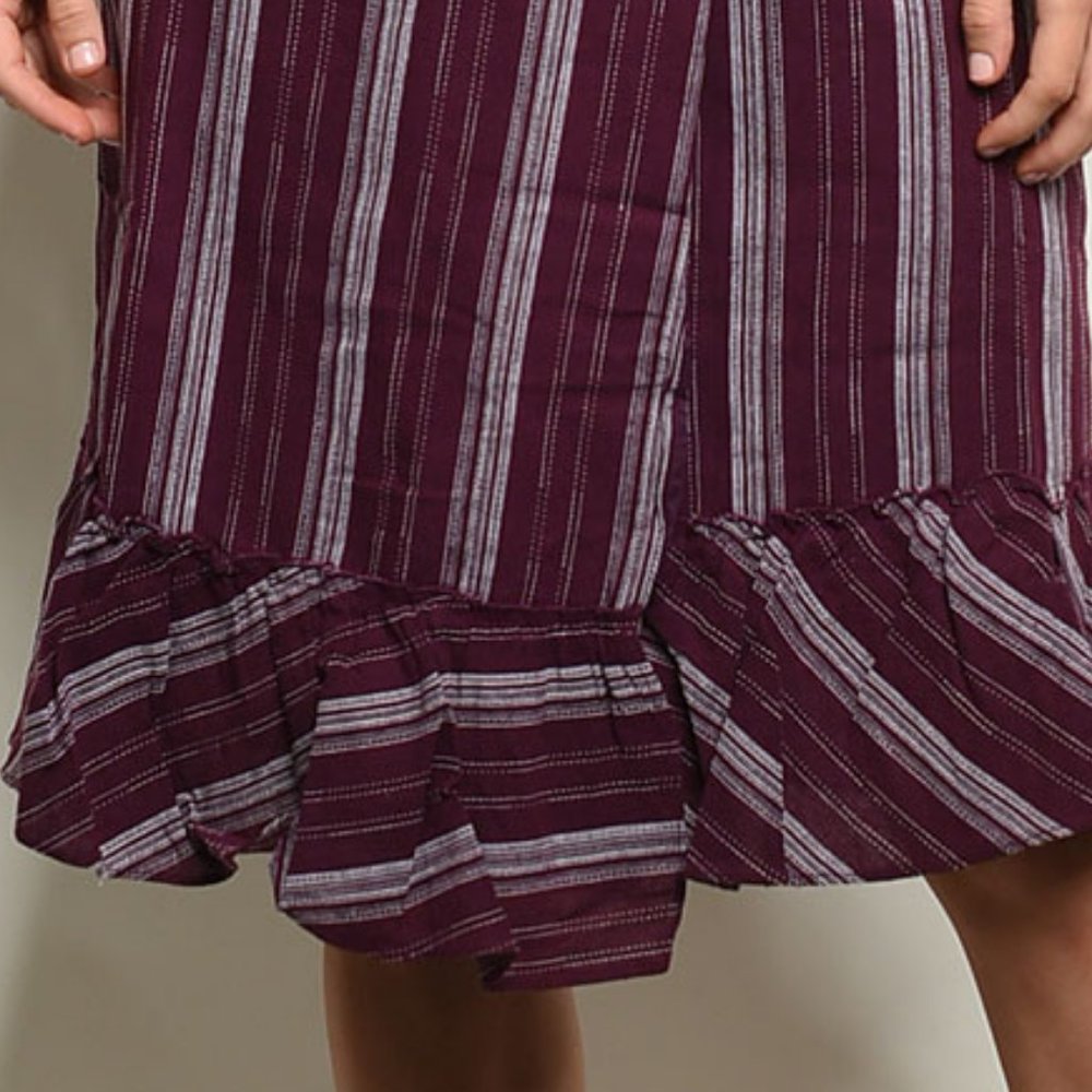 Stripe Cotton Linen Ruffle Wrap Dress - Picture 5 of 8